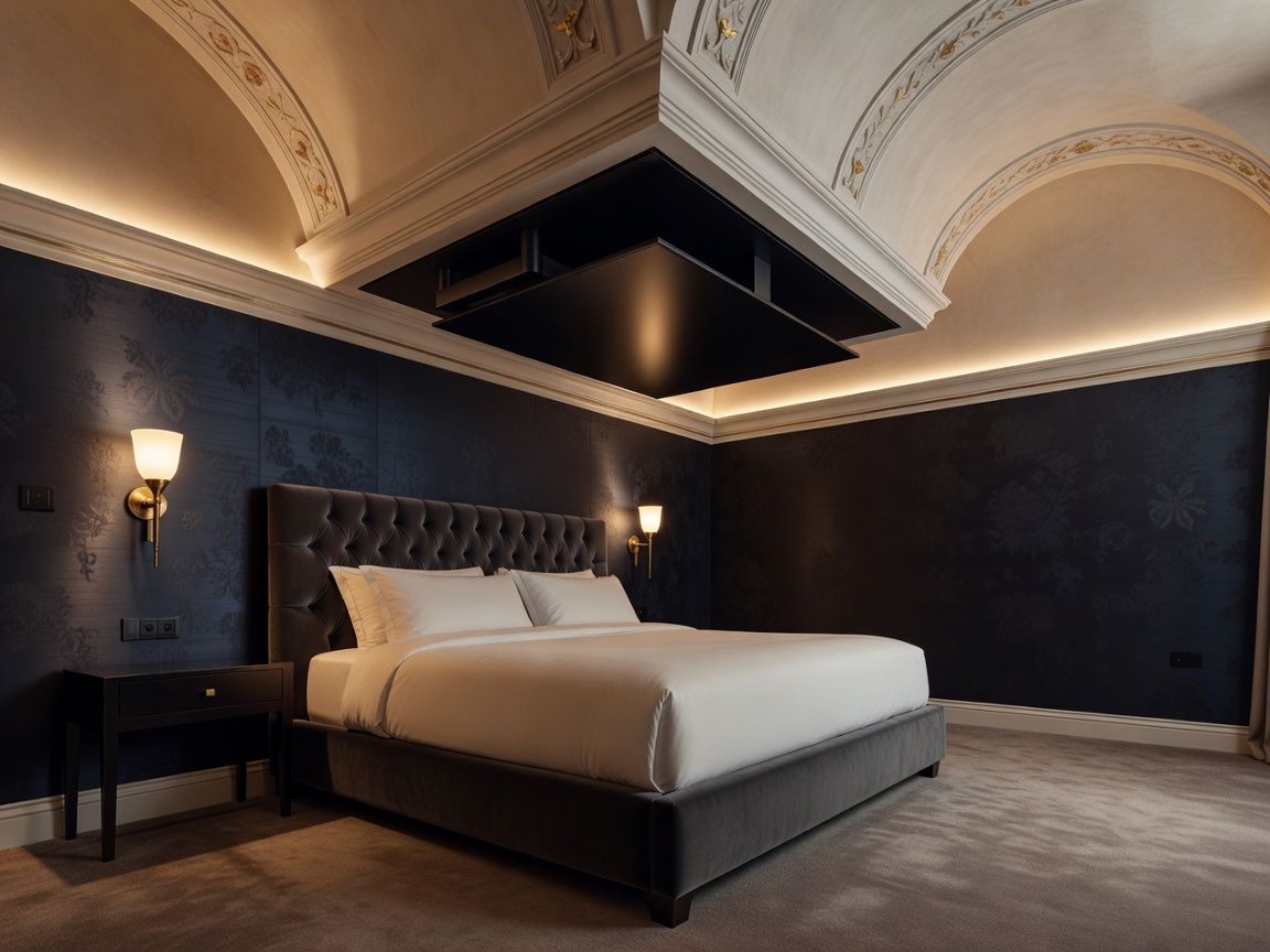 CeilingVault Silent Media Drop system holding a premium display in a custom luxury master bedroom