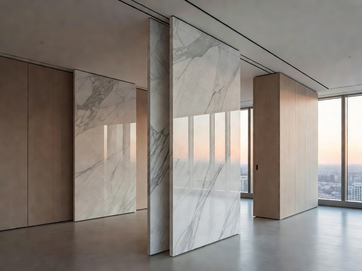 The Executive Penthouse Suite featuring elegant marble automated kinetic room separators and custom minimal panels